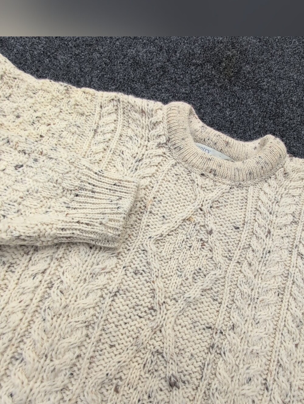 Vtg Country Collection Ireland Sweater Large Beige Flecked Wool Knit Fisherman